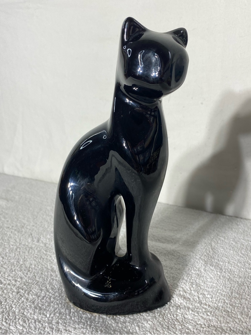 Vintage Sleek Black Ceramic Cat Figurine Kitty Meow Whimsygoth